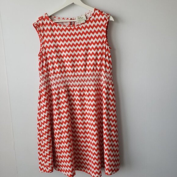 Kate Spade Leora Orange & White Chevron sleeveless  Dress size S - Picture 1 of 8